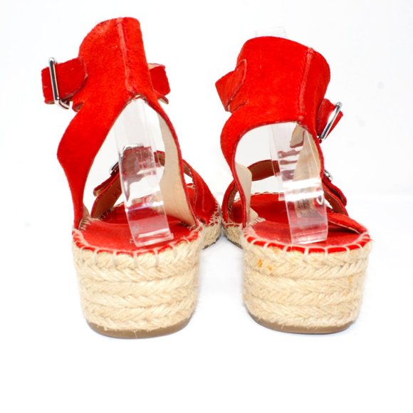 Franco Sarto Lexie Wedge Size 9.5M Orange Suede Jute Espredille Sandal Buckle. - Picture 5 of 11